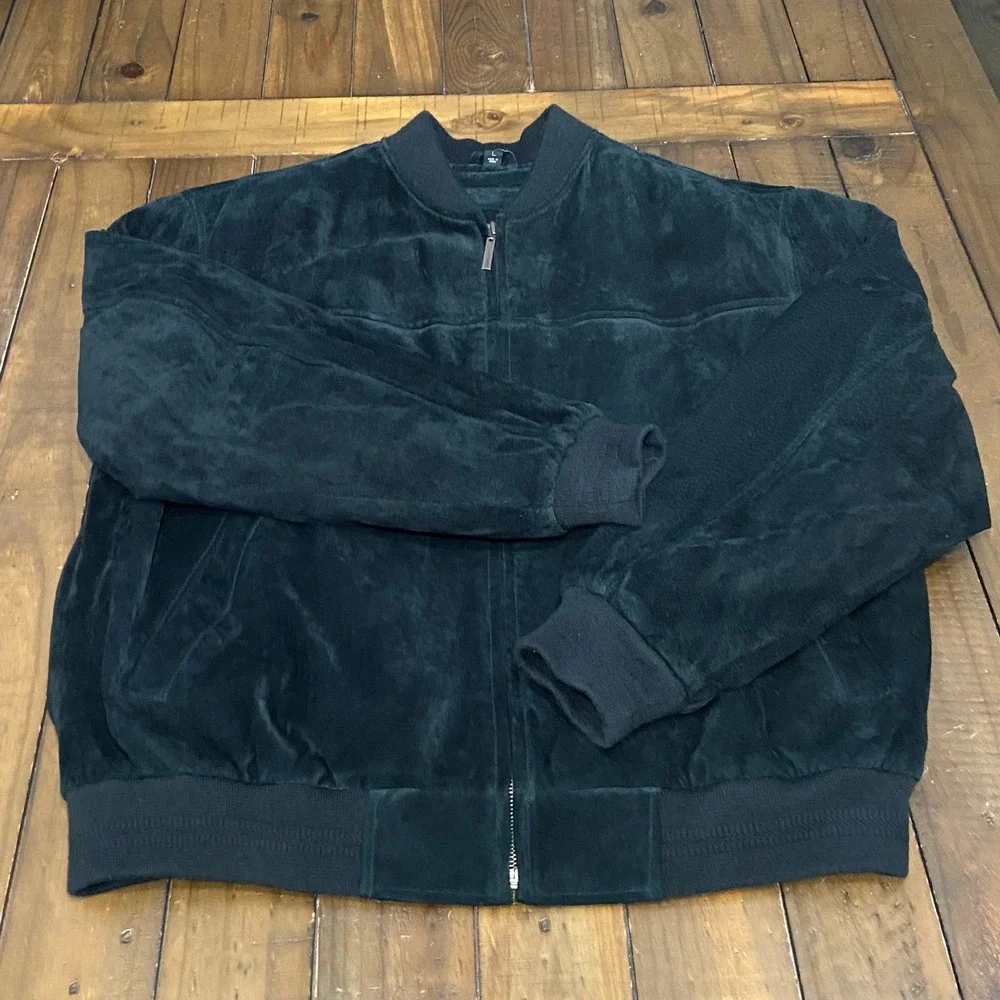 VTG John Ashford Black Suede Leather Bomber Jacket Mens Large Full Zip Quilt